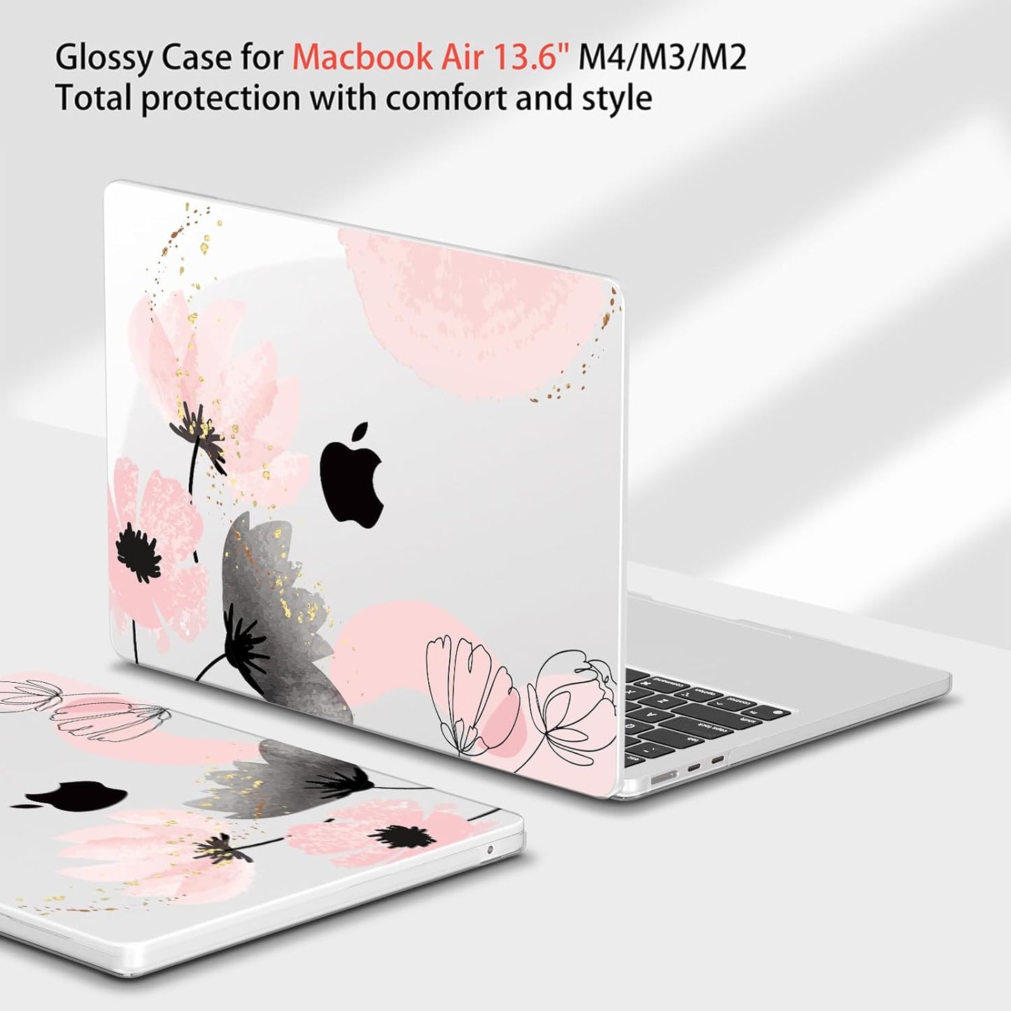 Teryeefi Compatible with MacBook Air 13 inch Case 2025 2024 2023 2022 M4 A3240/M3 M2 A3113/A2681,Hard Shell Case for MacBook Air 13.6 inch + Keyboard Cover + Type C Adapter, Abstract Pink Flowers-098