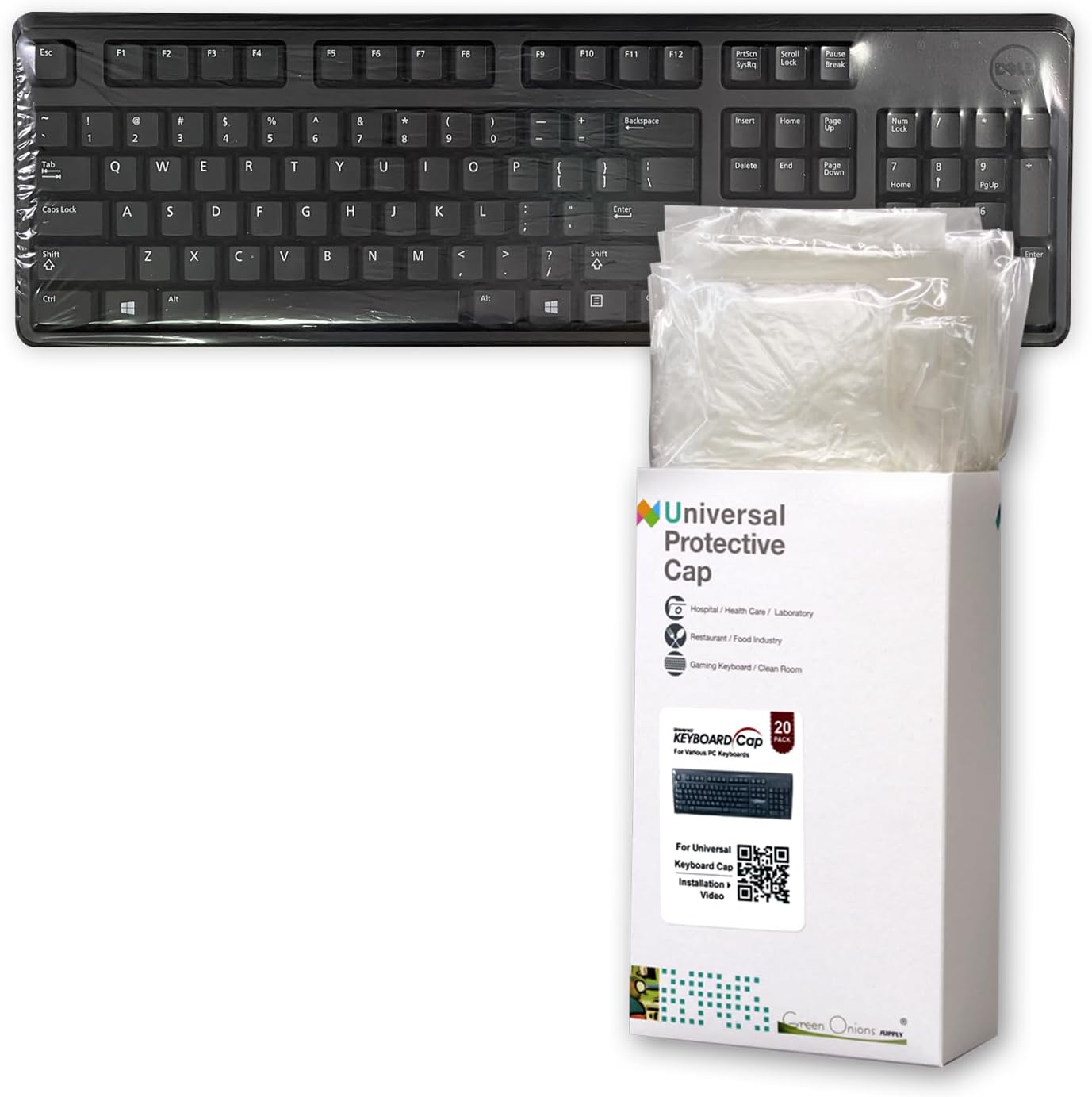 Universal Keyboard Cap by Green Onions Supply [20-Pack] – Ultra Thin 0.025mm Flat Keyboard Cover for Desktop with Numeric Keypad – Waterproof & Dustproof – Ideal for Hospital & Dental Use