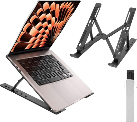 Ergonomic and Foldable Laptop Stand for Desk, Adjustable Riser, Fits All Laptops and Notebooks up to 17,Ultra-Thin,Ventilated Cooling,ABS+Silicone,Black.