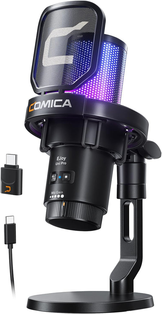 COMICA Ejoy Uni PRO(D) USB Wireless Gaming Microphone with Noise Cancellation, RGB Lights, Monitoring, Muting, Streaming Mic for Computer, PS5, PS4, Streaming, Podcast, Chat, Twitch, Discord
