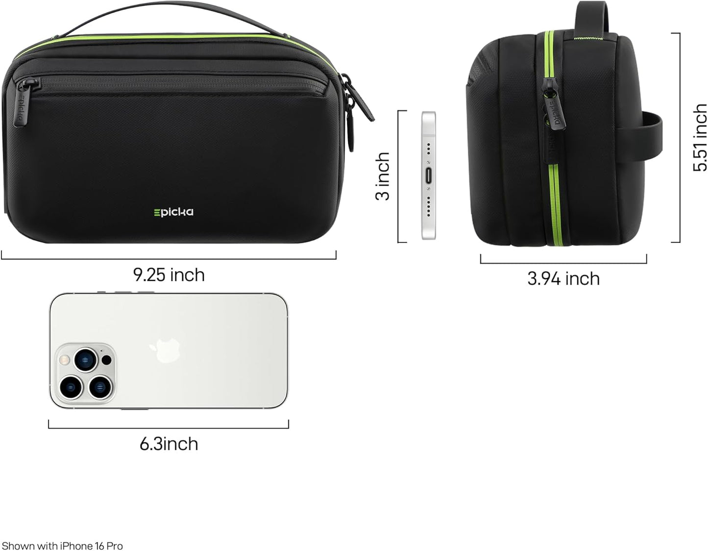 EPICKA Electronics Organizer Travel Case - Cable Organizer Bag for Travel Accessories, Tech Pouch for Cords, Charger, Adapter, Cables, Power Bank, Waterproof Storage Bag with Luggage Strap, Black