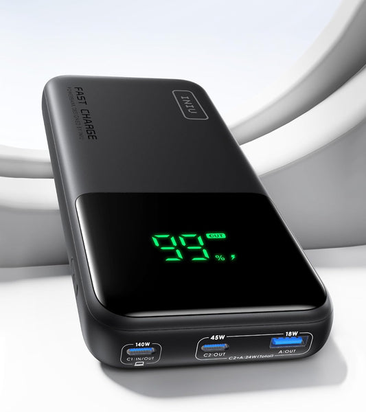 INIU 140W Power Bank, Compact 25000mAh High Capacity Laptop Portable Charger, USB C in&Out Tablet Powerbank, Smart Digital Display Phone Charger for iPhone 16 15, Samsung, iPad, MacBook, Laptop etc.