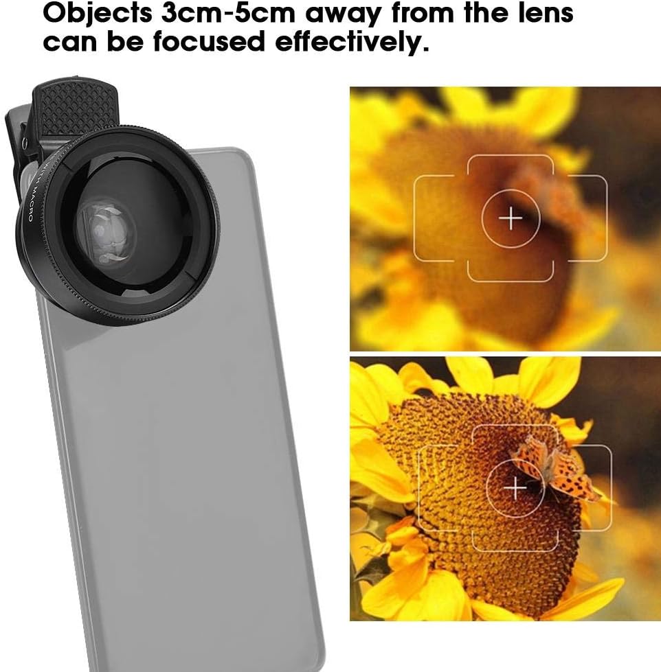 Cell Phone Lens Attachment, 2 in 1 Clip-on Mobile Phone 0.45X Wide Angle + 12.5X Macro Lens HD for Smartphone Close-up Shooting Accessories