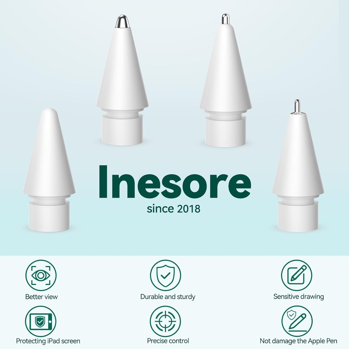 Inesore 4 Styles Replacement Tips for Apple Pencil Pro,Multiple Options Metal Durable Nibs Accessories for Apple Pencil Pro/2nd Generation/1st Gen/USB-C (4 Pack)