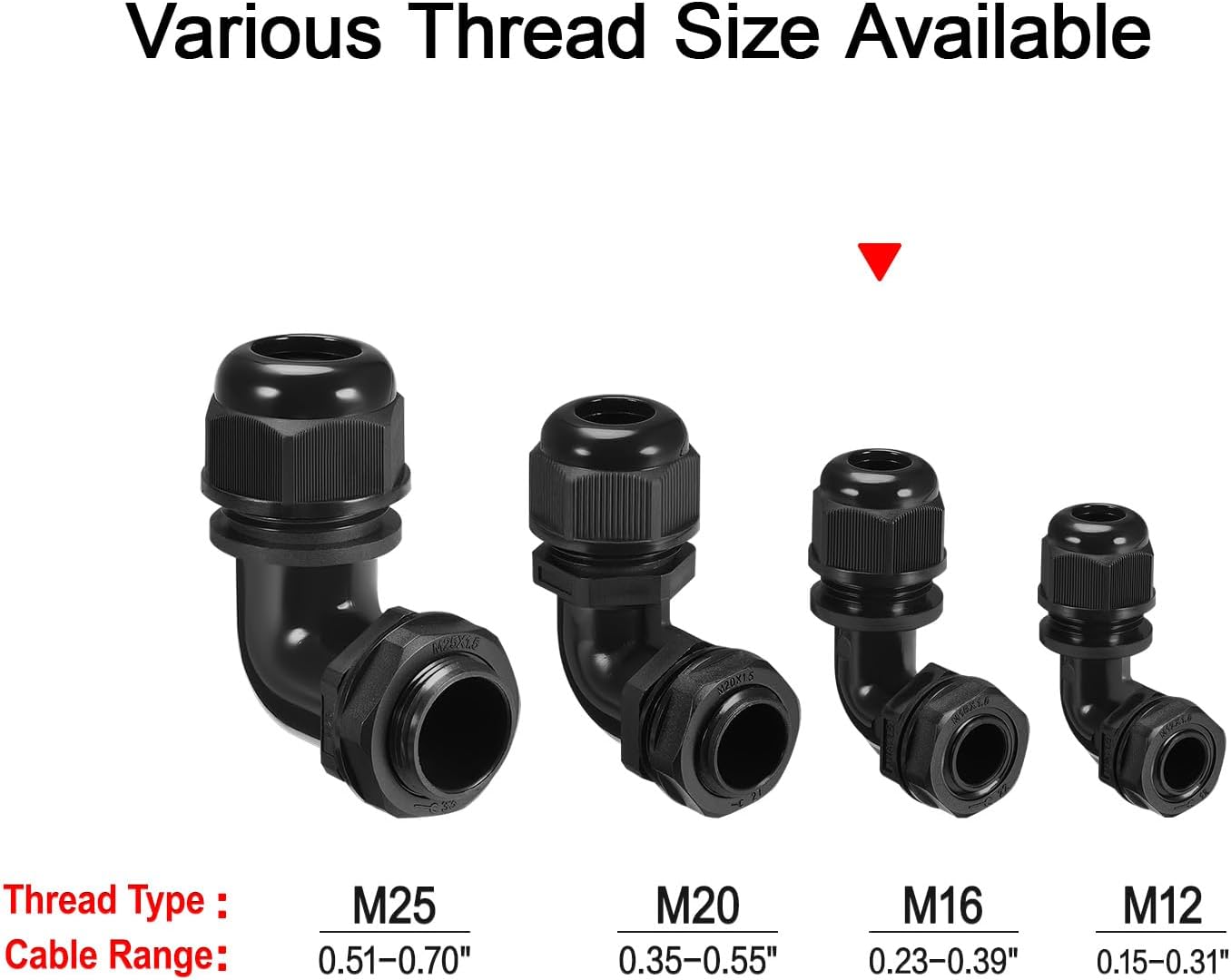 LeMotech M16 Cable Gland, 90 Degree Adjustable 6-10mm Strain Relief, Cord Connectors Nylon Joints with Gaskets, 2 Pcs, Black