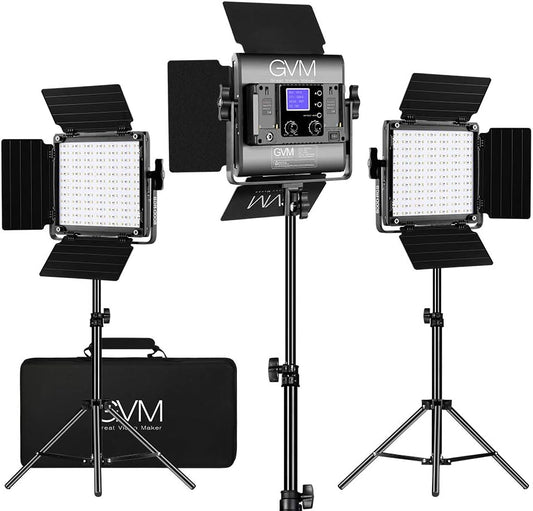 GVM RGB LED Video Lighting Kit, 800D Studio Video Lights with Panel, APP Control for YouTube Photography Lighting, , 3200K-5600K, 8 Kinds of The Scene Lights, 3 Packs