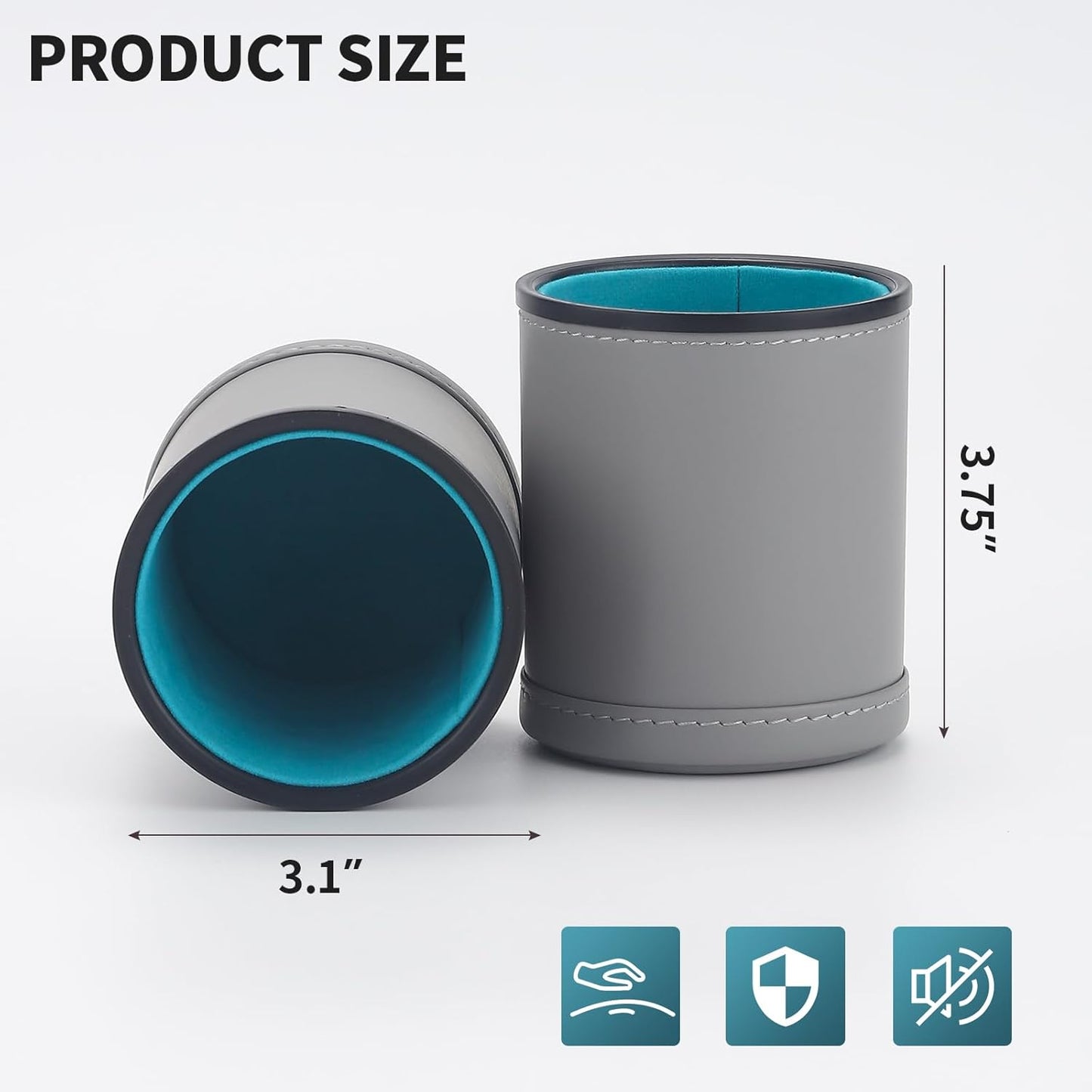 5 Pack PU Leather Dice Cups Velvet Felt-Lined Shaker Cups with 30 Dot Dice for Bar Party Yahtzee Farkle Dice Games, Grey