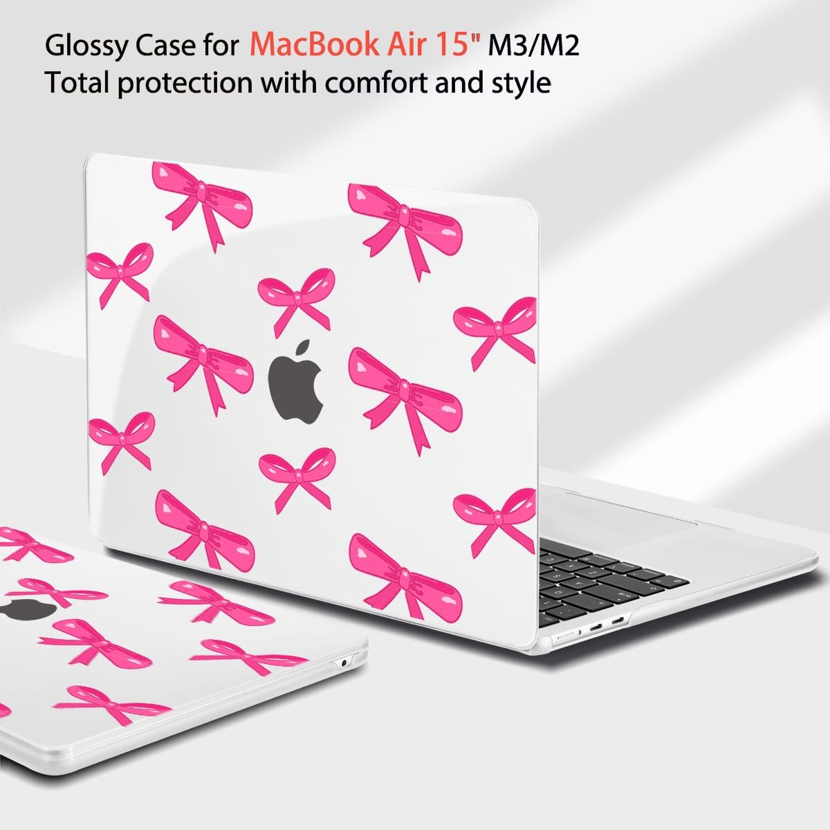 Teryeefi Designed Case for MacBook Air 15 Inch M4 A3241/M3 A3114 /M2 A2941 2023 2024 2025 Released, Printed Plastic Hard Shell Cover with Keyboard Skin & Type C Adapter, Bows-A