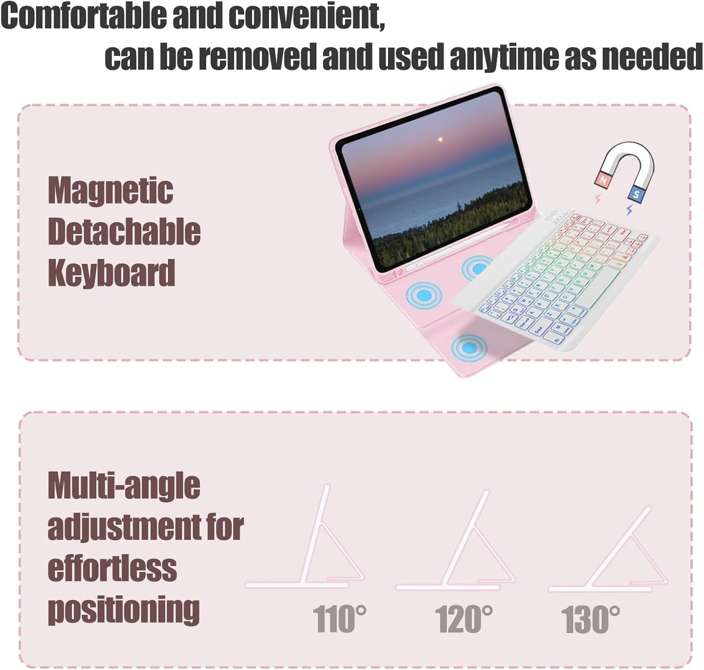 Keyboard Case for Samsung Galaxy Tab S10 FE / S9 FE 10.9 inch/Tab S9 / S8 / S7 11 inch - with 3 Color Backlit Mouse Detachable Keyboard Case