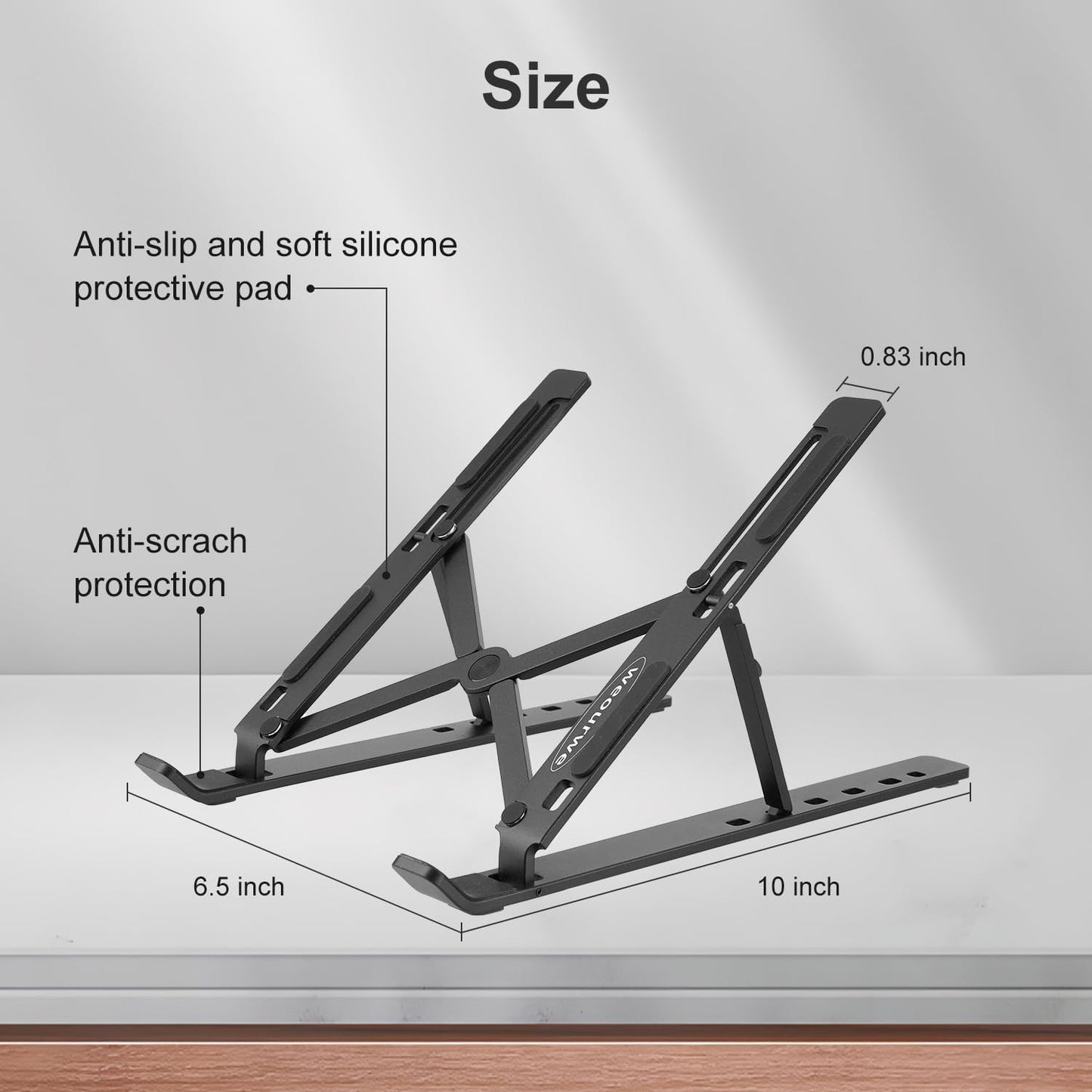 Ergonomic and Foldable Laptop Stand for Desk, Adjustable Riser, Fits All Laptops and Notebooks up to 17,Ultra-Thin,Ventilated Cooling,ABS+Silicone,Black.