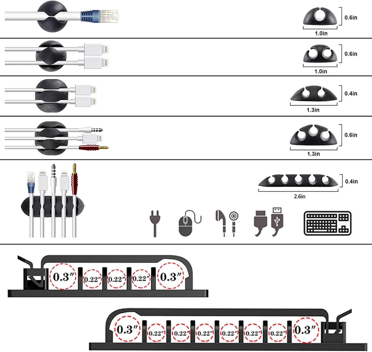 311Pcs Cable Management Organizer Kit 4 Cable Sleeve Split,53Cable Clips 12Cord Clips Holder,22 Cable Ties, 20 Adhesive Wall Cable Tie, 200Fasten Cable Ties for TV Office Home Electronics