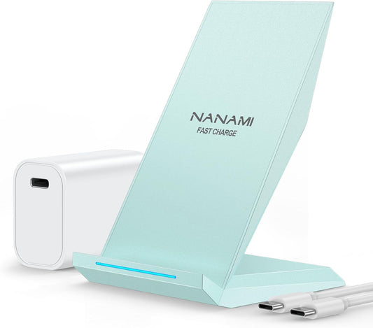 NANAMI Fast Wireless Charger, Qi Certified Charging Stand[with 20W PD Charger] Compatible iPhone 16/15/14/13/12/12, Desktop Charger Stand for Samsung Galaxy S25/S25+/S25 UltraS24/S23/S22/S21/S20