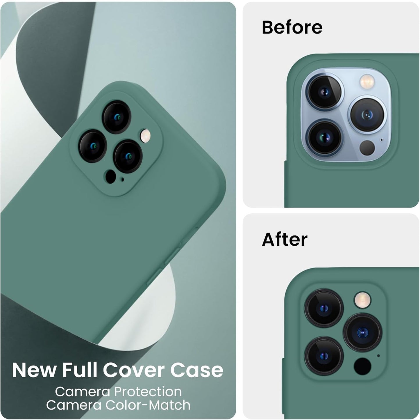 FireNova Designed for iPhone 13 Pro Case, Silicone Upgraded [Camera Protection] Phone Case with [2 Screen Protectors], Soft Anti-Scratch Microfiber Lining Inside, 6.1 inch, Midnight Green