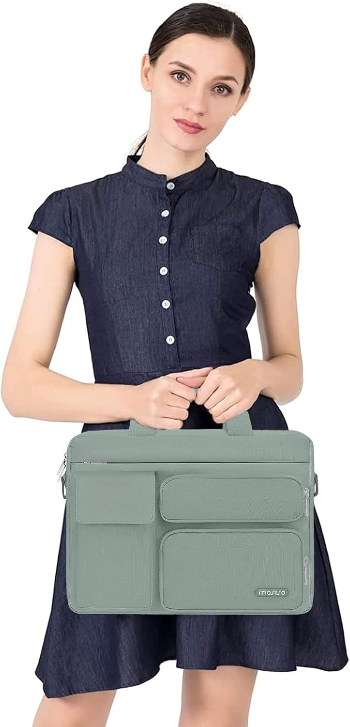MOSISO Laptop Shoulder Bag, Computer Bag with 2 Raised&1 Flapover&1 Horizontal Pocket&Handle&Belt