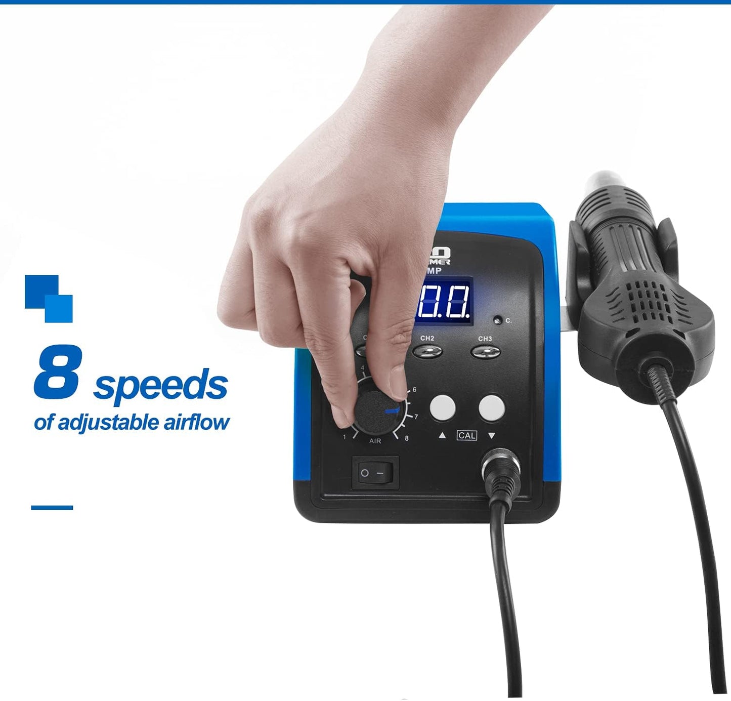 Hot Air Rework Station, Prostormer 120V Digital Display Heat Gun with 3 Sets Stored Temperature and Sleep Mode, Airflow Efficiency, Accurate Temp 100~500 ℃ (212~932°F) for Electronics Repairing