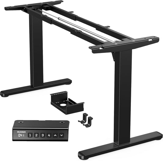 HUANUO Standing Desk Frame with 220lbs Powerful Brushless Motor, Double Crossbeam Structure, Thick Adjustable Desk Legs, for Max 35.4″ x 86.6″ Desktop, for Home Office, Black Frame Only