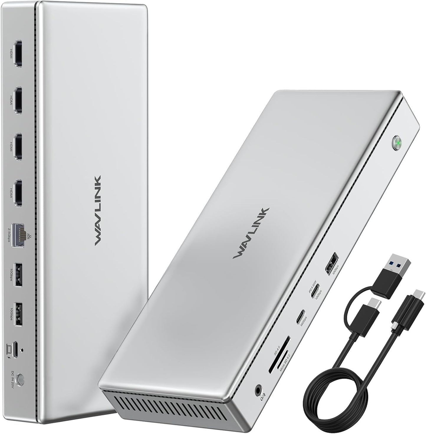 WAVLINK Pro Docking Station 4 Monitors | Quad 4K Displays for Mac & Windows | Displaylink Dock with 4X HDMI, PD 100W, 2.5G Ethernet, 10G USB-A/USB-C, SD/TF 4.0, Audio | Driver Required DL7400.