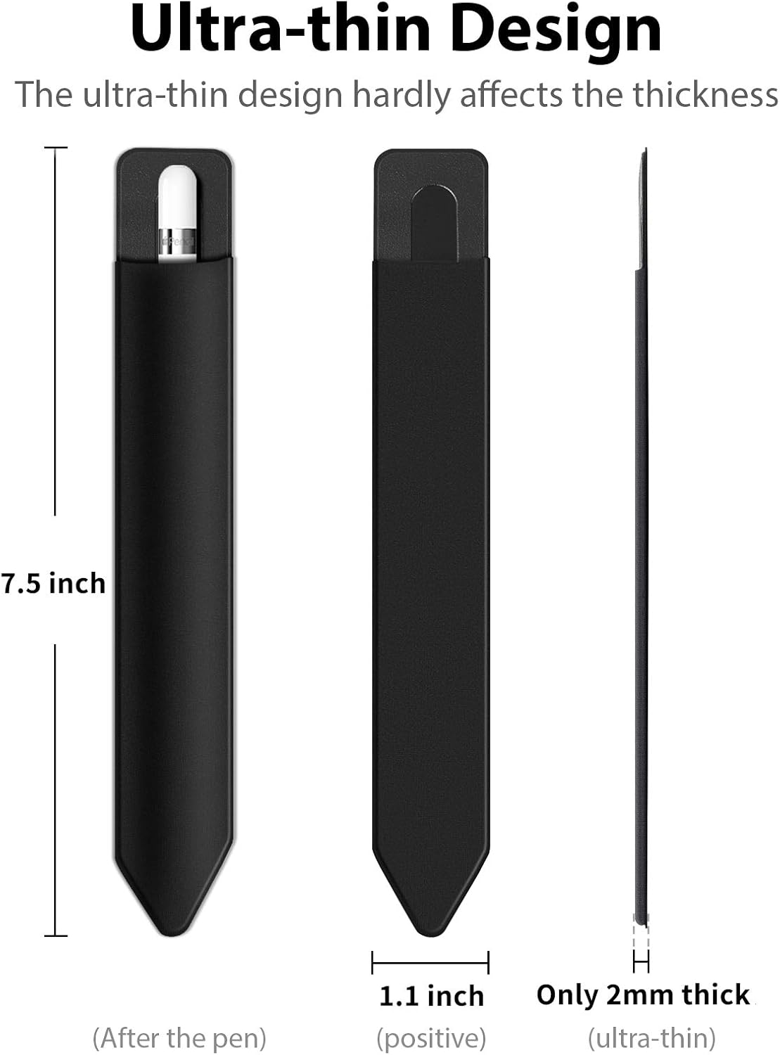 Doormoon Pencil Holder for iPad 2018 (6th Gen)/ iPad Air 9.7 / Pro 10.5" 12.9", Detachable Elastic Apple Pencil 2nd Gen Leather Sleeve Pocket Pouch (Black x 2)