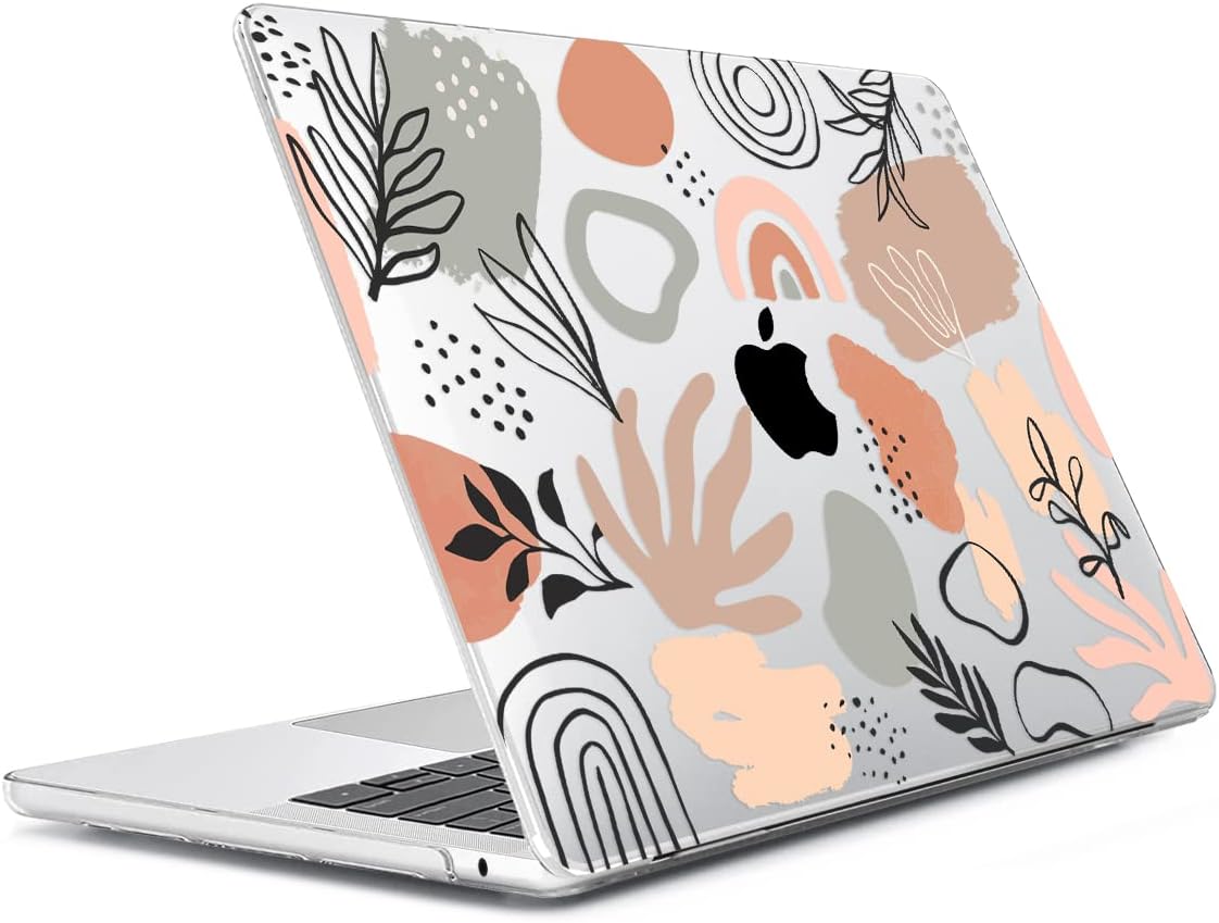 Compatible with 2025 2024 2023 2022 MacBook Air 13.6 inch Case M4 A3240 M3 A3113 M2 A2681 with Touch ID, Plastic Hard Shell Case&Keyboard Cover&Screen Protector&Webcam Cover, Abstract Leaf