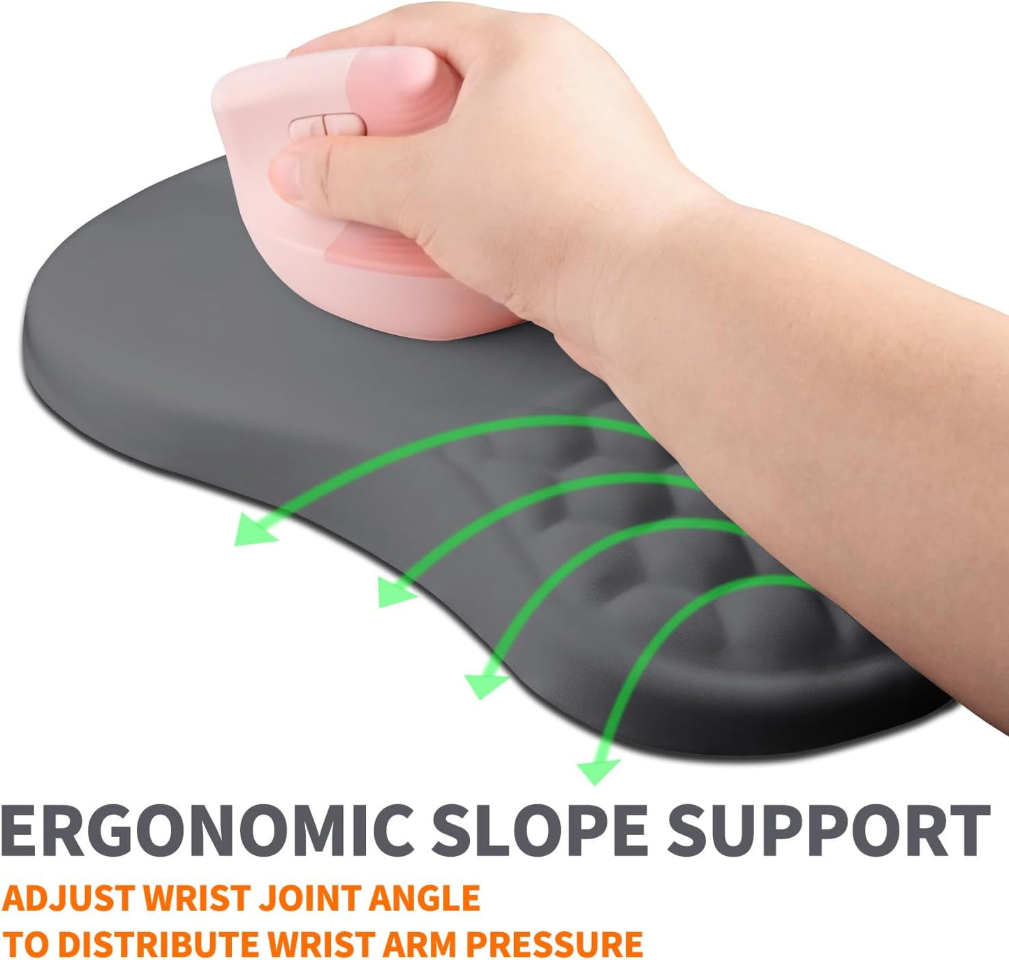 Ergonomic Joint Wrist Support Mouse Pad with Memory Foam Cushion Massage Bump, Carpal Tunnel Pain Relief Mousepad Slope Design for Wrist Rest, 11.8x7.9 in, DimGray