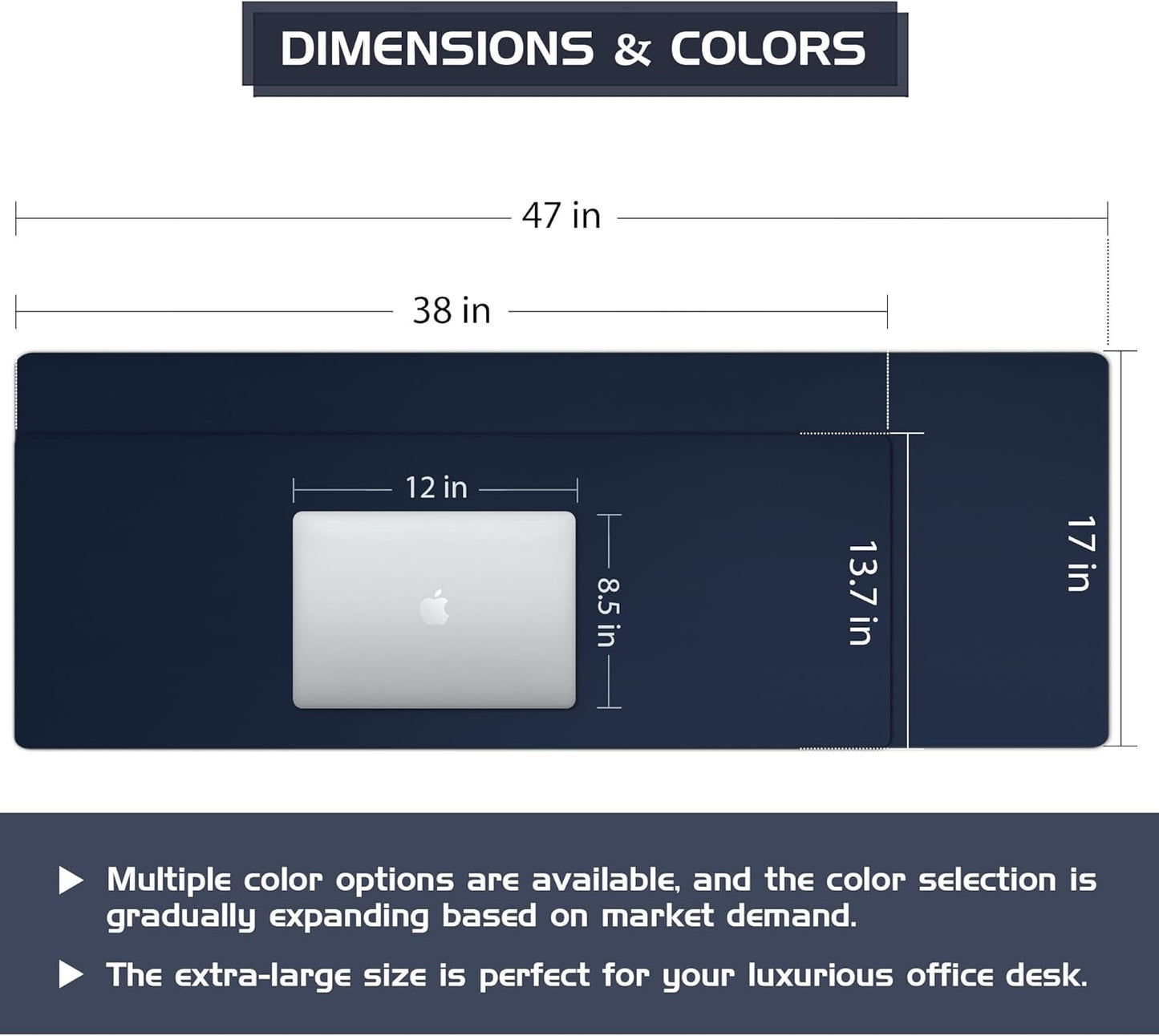 Aothia Leather Desk Pad Protector - Large Mouse Pad, Office Desk Mat, Non-Slip PU Leather Desk Blotter, Laptop Desk Pad, Waterproof Desk Writing Pad for Office and Home (Dark Blue, 38" x 13.7")