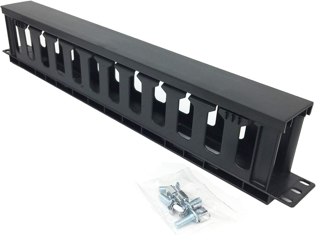 2 Pack 1U 12 Slot Horizontal Rack Mount Cable Management Organizer Plastic 19" Rack Mount with M6 Screws and Cage Nuts (PCMB12S2PC)