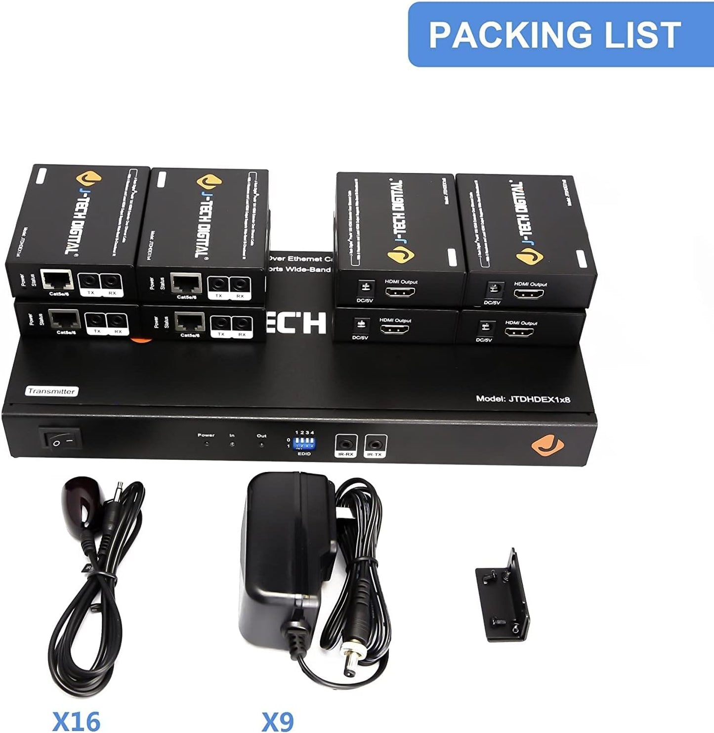 J-Tech Digital JTDHDEX1x8 ProAV Premium Quality 1X8 HDMI Extender/HDMI Amplifier/HDMI Splitter Over Ethernet Cable