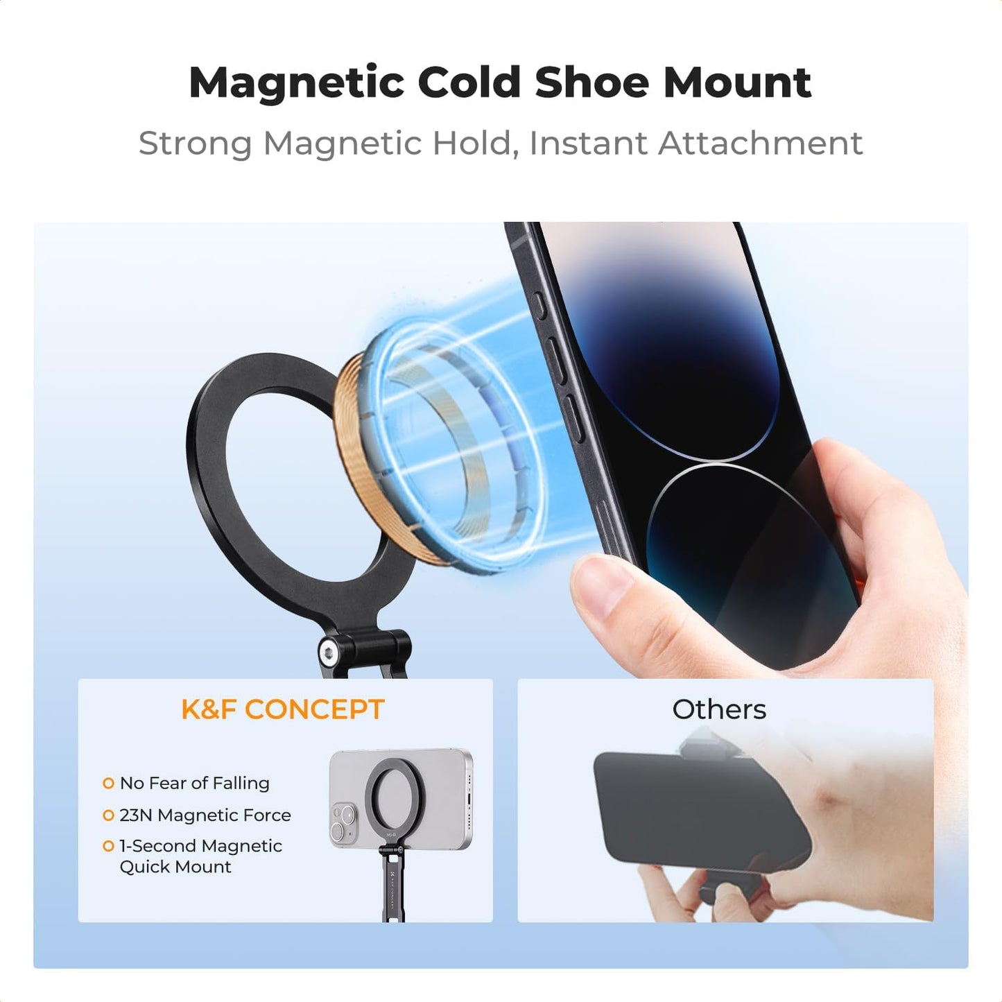 K&F CONCEPT Magnetic Metal Phone Mount with Cold Shoe Mount, Adjustable Rotatable Phone Holder Adapter Compatible with iPhone 17/16/15/14/13 Serie, Camera Monitoring, Tripods, Stabilizers