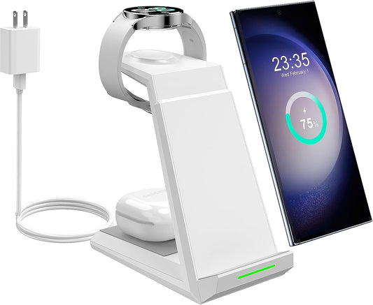 Wireless Charging Station for Samsung - NANAMI 3 in 1 Wireless Charger for Multiple Devices, Fast Charger Stand for Galaxy S25 S24 S23 Ultra S22 S21 Z Flip Fold 4,Watch 6/5/5 Pro/4/3,Galaxy Buds 2 Pro