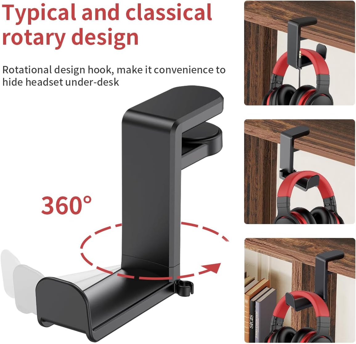 Adjustable Headphone Stand Holder - Universal Desktop Organizer for Gaming/Office Setup - Durable & Lightweight Design - Easy Installation - Modern Accessory - Black