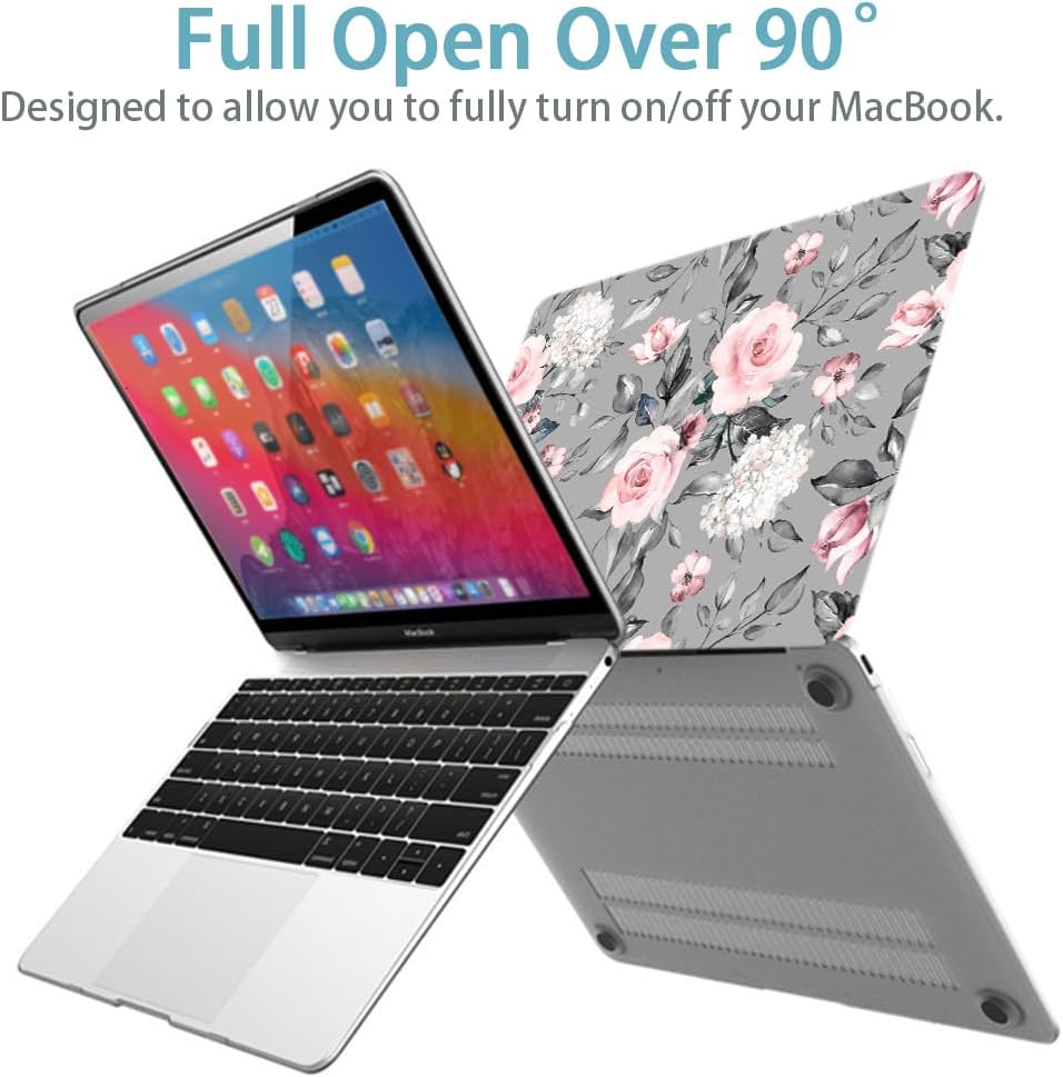 LanBaiLan Compatible for MacBook Pro 13 inch with Touch Bar 2022 2021 2020 2019 2018 2017 2016 Release M1 M2 A2338 A2289 A2251 A2159 A1989 A1706 A1708 Protective Case & Keyboard Cover, Grey Flowers