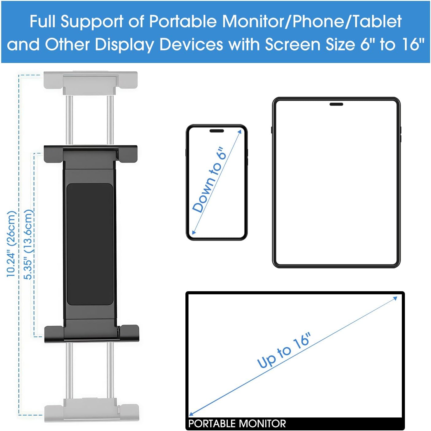 Kado Portable Monitor Stand Aluminum Alloy, Tablet Holder Phone Clamp for Display Phone, Wall Mount 3M Cubical Mount for Portable Monitor, Kitchen Cabinet Tablet Holder for iPad Surface Pro