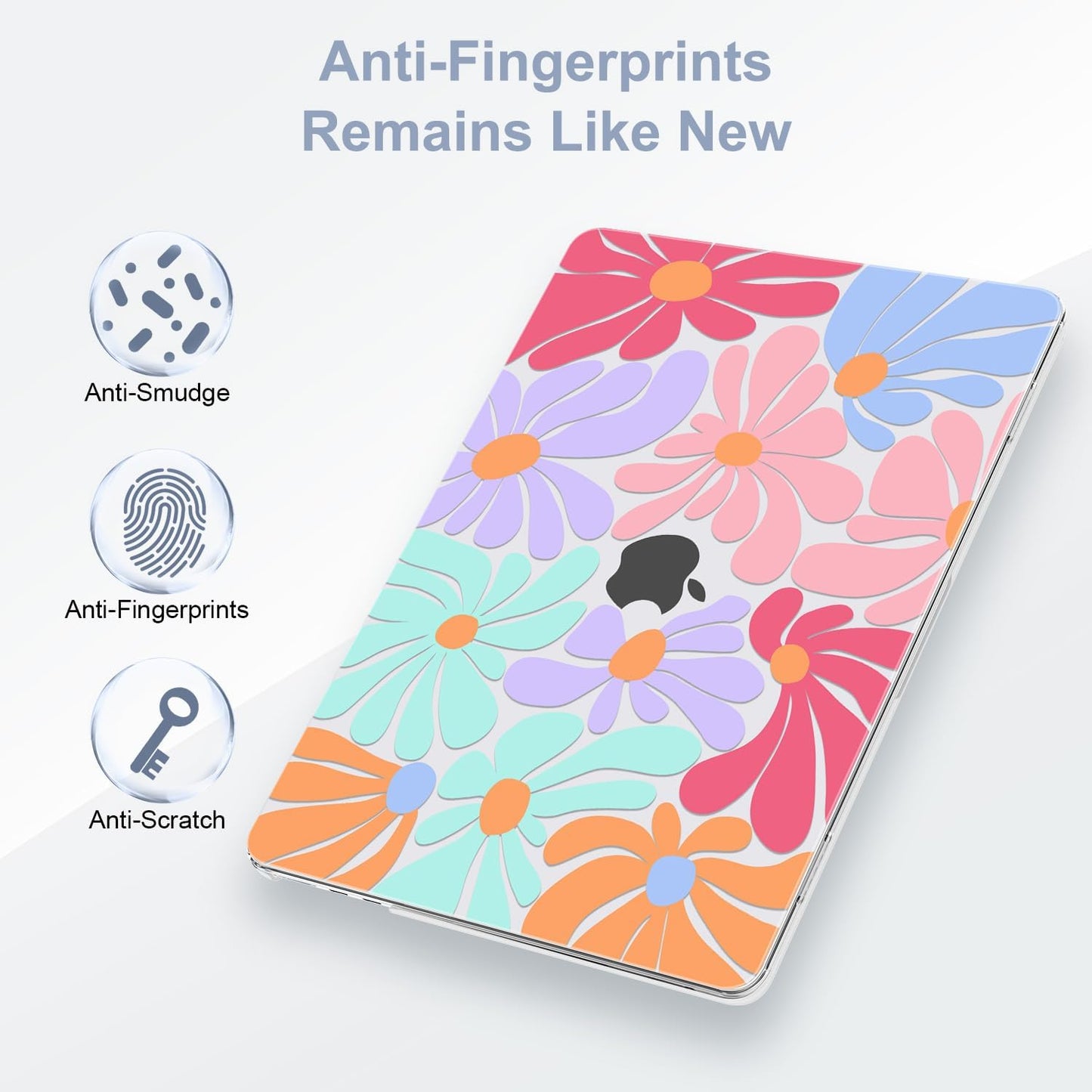 G JGOO Compatible with MacBook Air 13 inch Case 2025 2024 2023 2022 M4 A3240 M3 A3113 M2 A2681, Clear Hard Shell for MacBook Air 13.6 inch Case + Keyboard Cover + Screen Protector, Colorful Flower