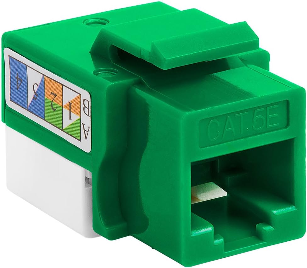 Cmple - 10 Pack Cat5e Keystone Jack Insert Punch Down RJ45 Connectors RJ45 Keystone Jack 90 Degree Female for Wall Plates, Patch Panels, Patch Cables, Ethernet Cables - Green