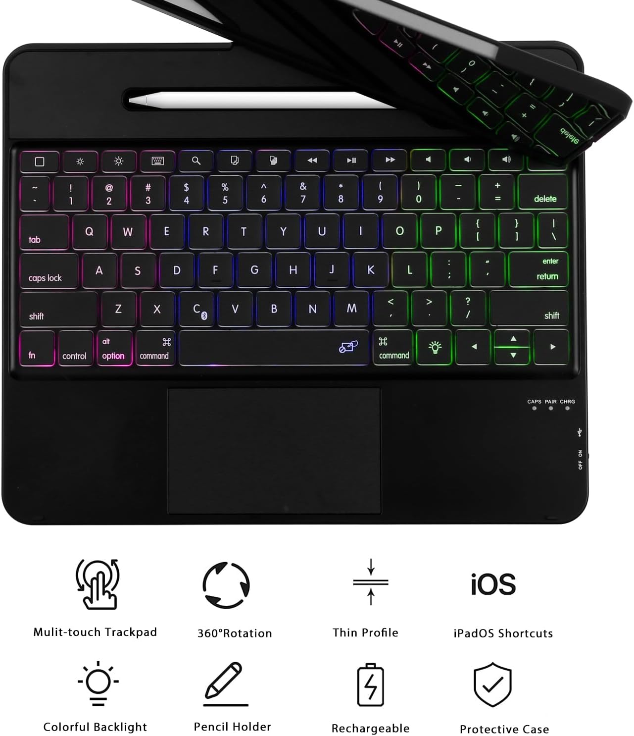 Keyboard Case for iPad Pro 12.9 inch 6th Generation 2022 5th 2021/4th 2020/3rd 2018 Gen,360 Rotatable Wireless Folio 180 Swivel Stand Hard Cover Black