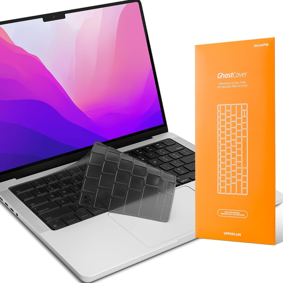 GhostCover Original Premium Ultra Thin Keyboard Cover Protector, Compatible with 2025 2024 2023 2022 2021 M4/M3/M2/M1 Pro/Max MacBook Pro 14/16, M4/M3/M2 MacBook Air 13/15, US ANSI Layout, Translucent