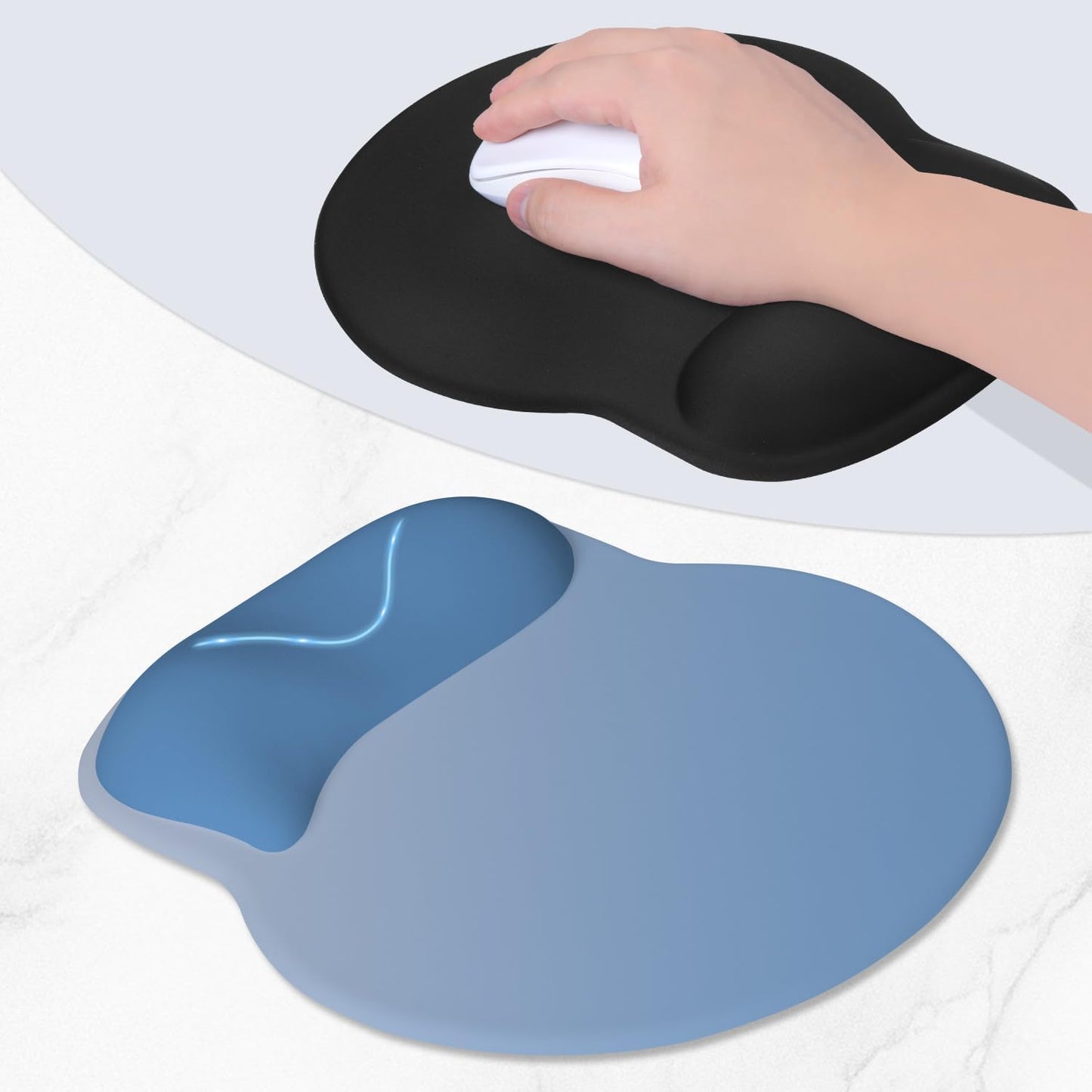 ITNRSIIET Ergonomic Mouse Pad with Wider Memory Foam Wrist Rest +17%, Curved Cushion Reduces Pressure 20%, Pain Relief, Non-Slip, Smooth, Cute Color Desk Accessory, 9.85 x 9 inch, Gradient Blue Ombre