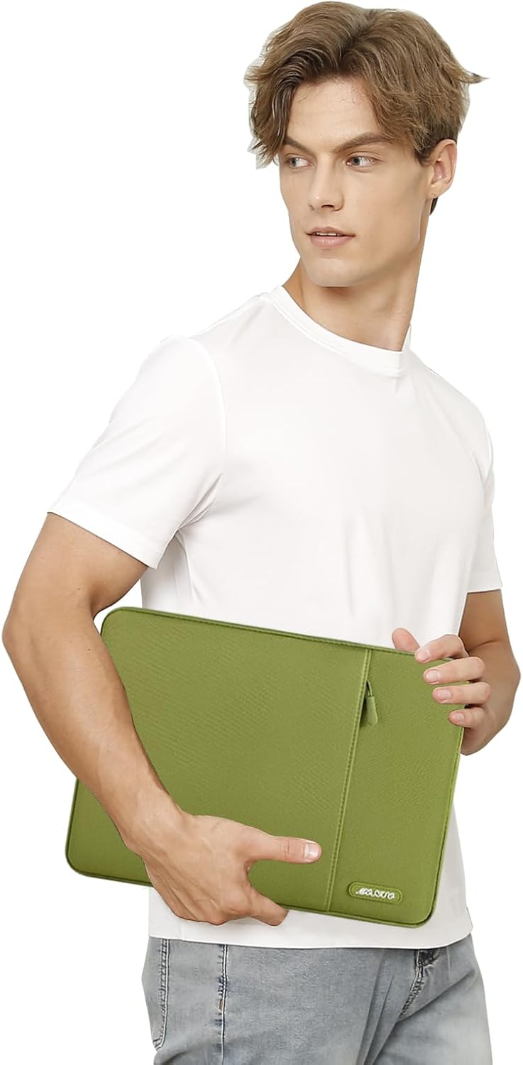 MOSISO Laptop Case 15 inch, 15 inch Laptop Sleeve Compatible with MacBook Air 15 M4 A3241 M3 A3114 M2 A2941 2025 2024 2023,Dell XPS 15,Polyester Vertical Computer Sleeve Bag with Pocket, Chartreuse