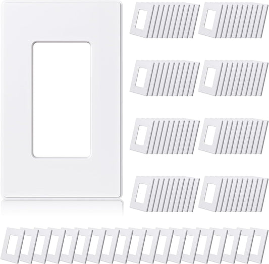 ELEGRP Matte White 1-Gang Screwless Decorative Wall Plates, Standard Size Unbreakable Thermoplastic Faceplate Cover for Decorator Receptacle Outlet Switch, UL Listed (100 Pack)