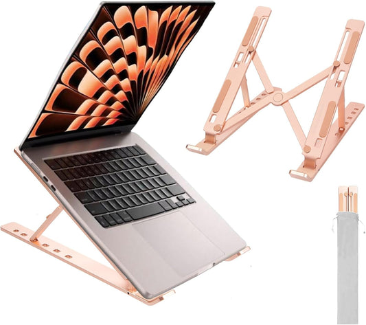 Ergonomic and Foldable Laptop Stand for Desk, Adjustable Riser, Fits All Laptops and Notebooks up to 17,Ultra-Thin,Ventilated Cooling,ABS+Silicone,Gold.