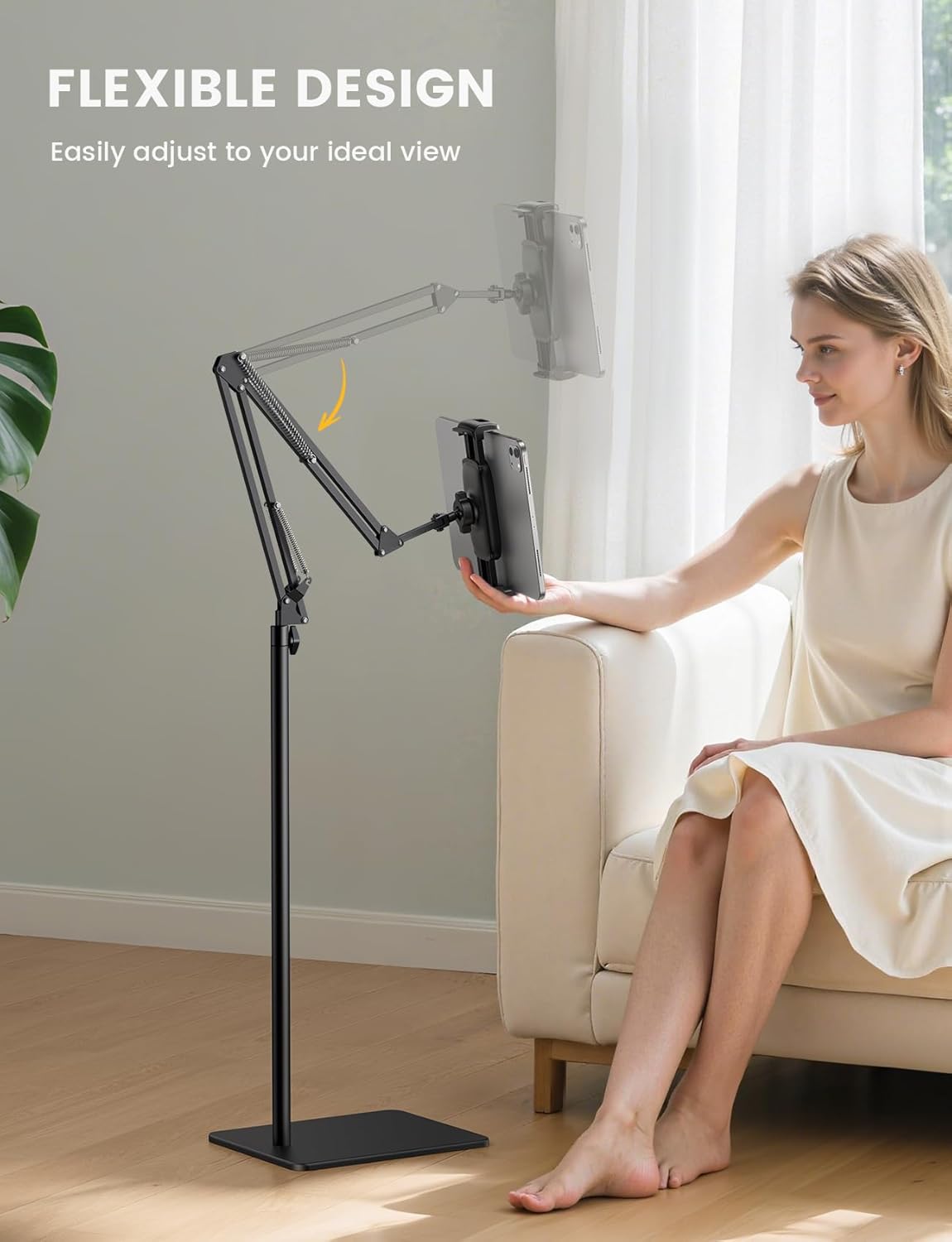 Floor Tablet Stand Phone Holder - Lamicall [55" Height Adjustable][ Flexible Arm] Multi Angle Tablet Holder, 5lb Weighted Base Bed Mount For 4.7-13" Devices, iPad Pro Air Mini, Kindle, Tabs, E-Readers