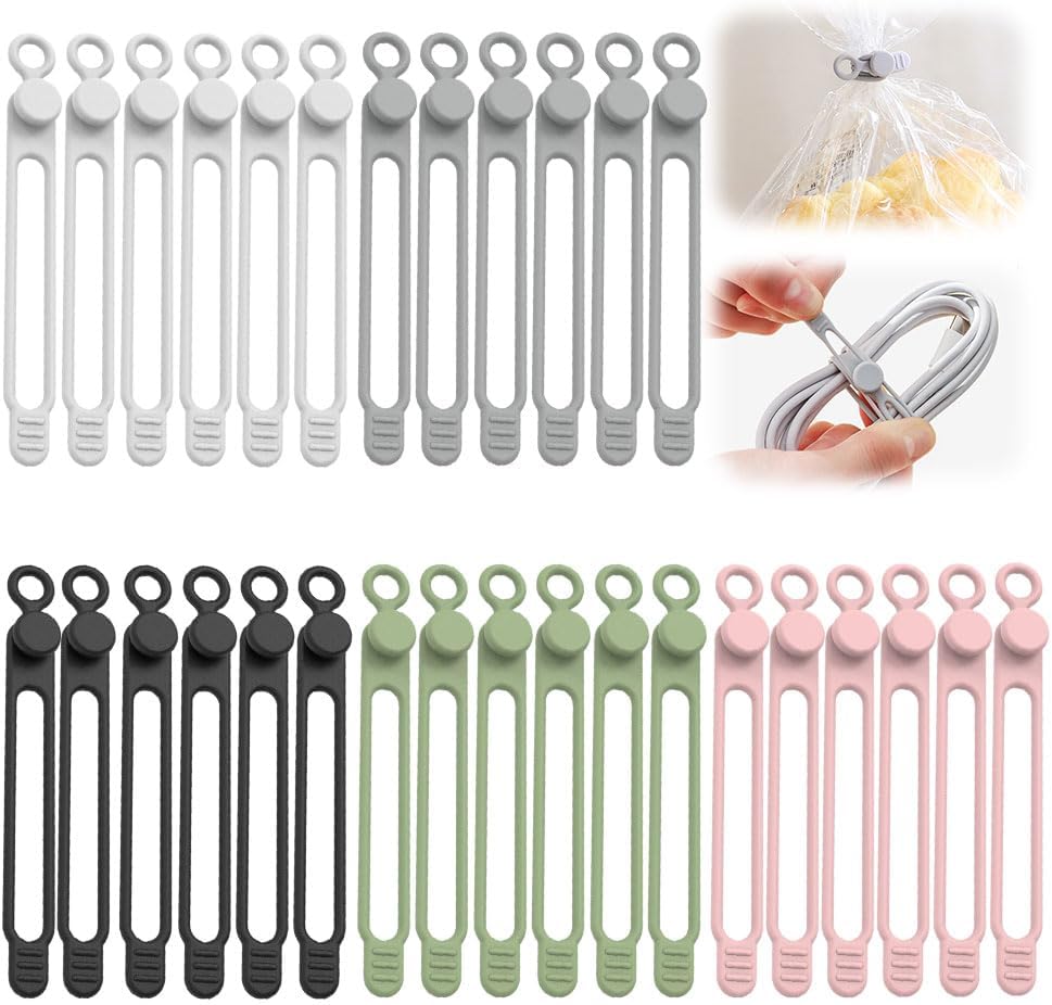30pcs Data Cable Organizer, 2025 New Silicone Cable Ties Cable Management Organizer, 106mm Reusable Cord Organizer, Colorful Wire Organizers for Cords (30)