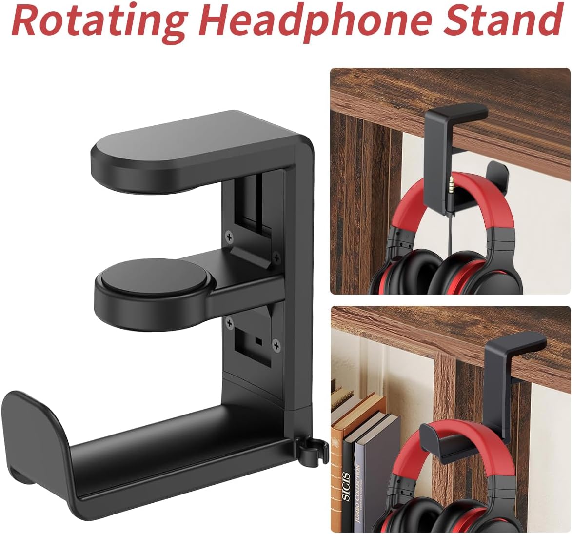 Adjustable Headphone Stand Holder - Universal Desktop Organizer for Gaming/Office Setup - Durable & Lightweight Design - Easy Installation - Modern Accessory - Black