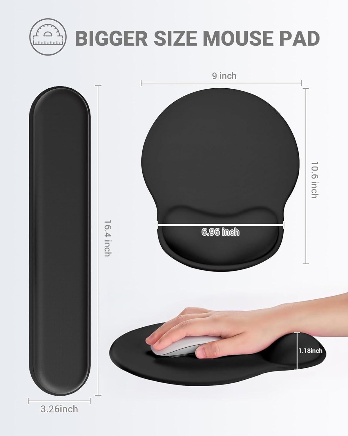 Ergonomic Mouse Pad Wrist Support Set, Memory Foam Keyboard Wrist Rest Set, Ergonomic Keyboard Pad, Non-Slip Base Mousepad（Black Set）