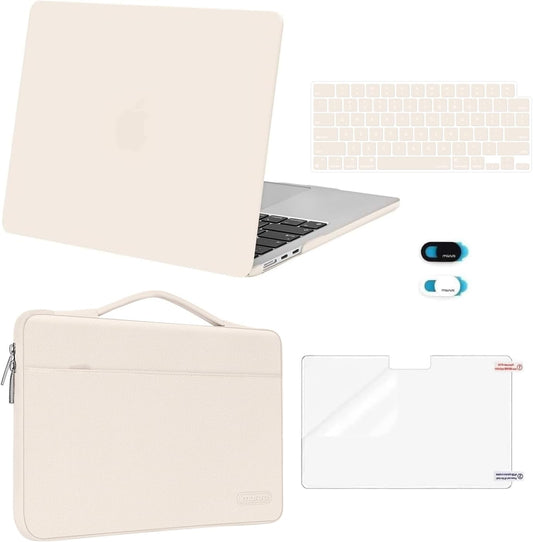 MOSISO Compatible with MacBook Air 13 inch Case 2025 2024 2023 2022 M4 A3240 M3 A3113 M2 A2681, Hard Shell&Sleeve Bag&Keyboard Skin&Webcam Cover&Screen Film for MacBook Air 13.6 inch, Beige