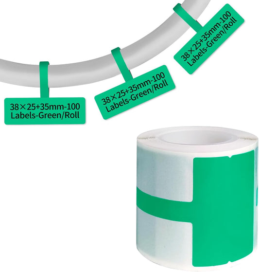 100 Pcs Cable Labels - Waterproof Wire Cord Label, Tear Resistant Wire Labels, Self Adhesive Cord Organizing Label, for Cable Management, Compatible with PUQU AQ20 Label Makers(Green) 38x60mm