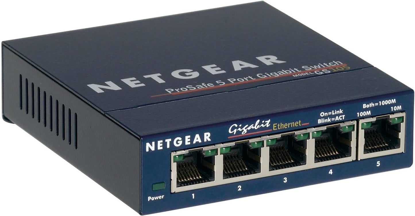 NETGEAR 5-Port Gigabit Ethernet Unmanaged Switch (GS105NA) - Desktop or Wall Mount, and Limited Lifetime Protection