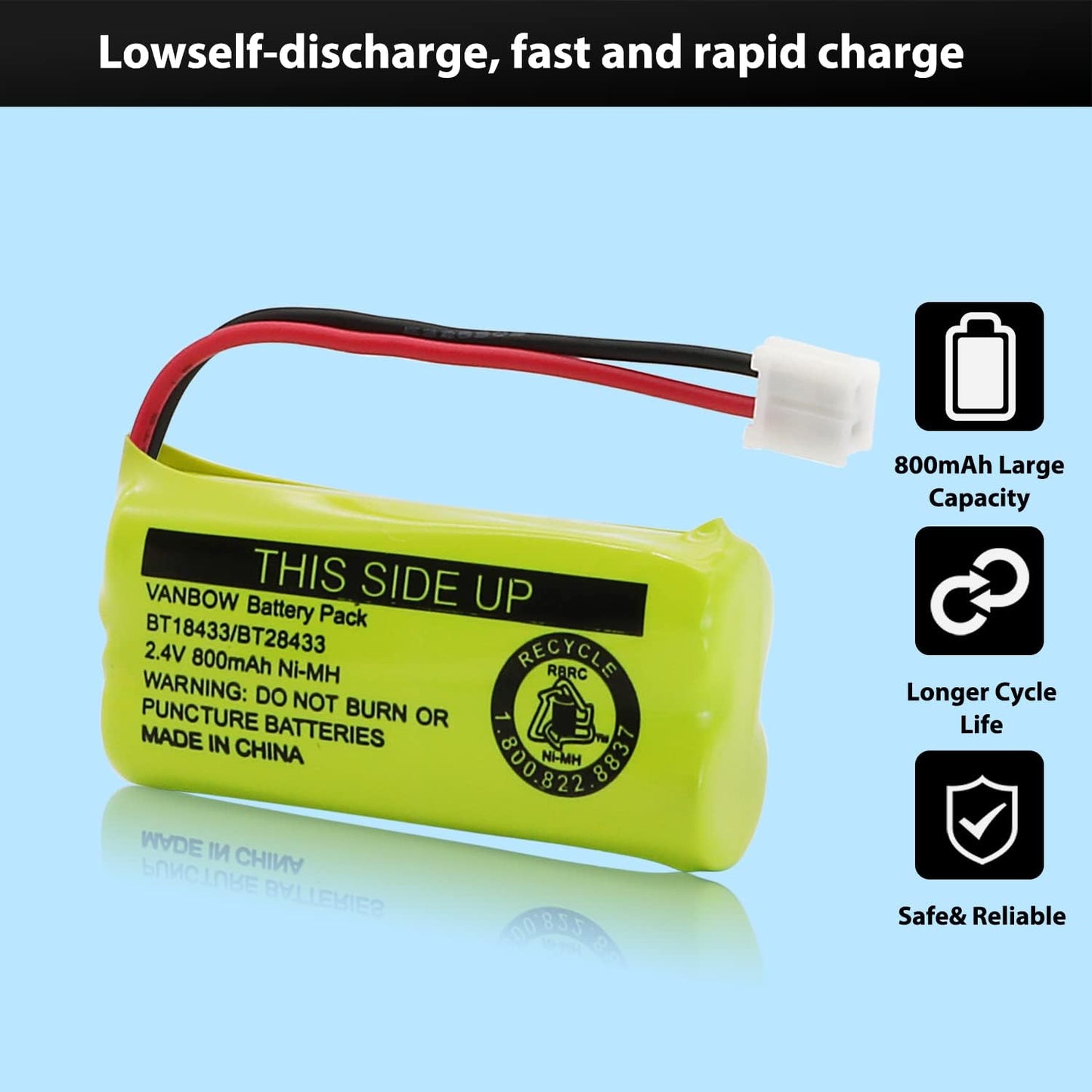BT18433/BT28433 2.4V 800mAh Ni-MH Cordless Phone Battery, Also Compatible with AT&T BT184342/BT284342 BT8300 BT1011 BT1018 BT1022 BT1031 2SN-AAA55H-S-J1 CS6120 CS6209 CL80109 EL52419 (Pack 3)