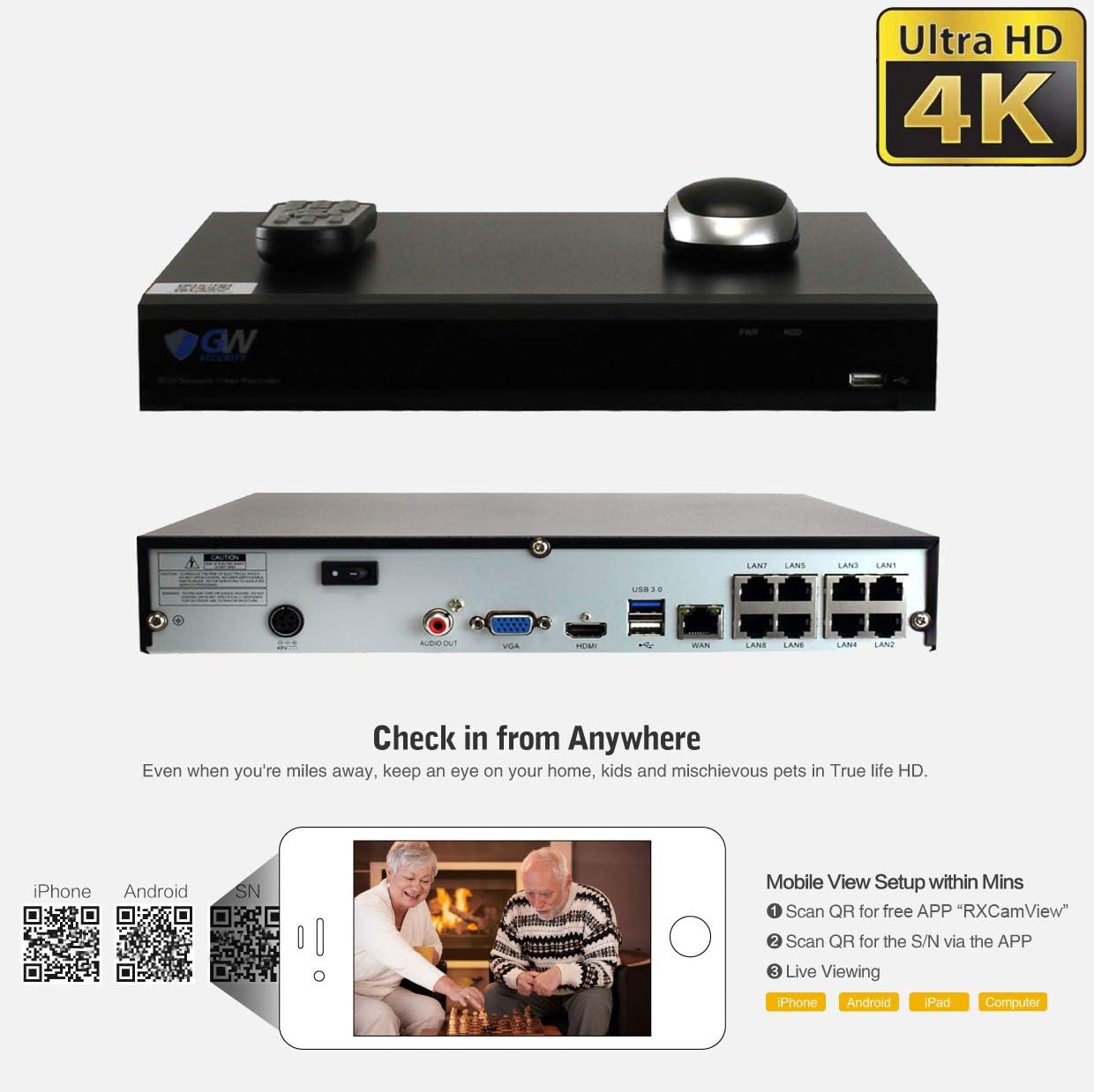 GW 8 Channel 4K NVR 8MP 4K AI Smart Home Security Camera System, (4) Dome and (4) Bullet Built-in Microphone Audio Recording HD 2160P IP PoE Cameras, Face Recognition/Human/Vehicle Detection