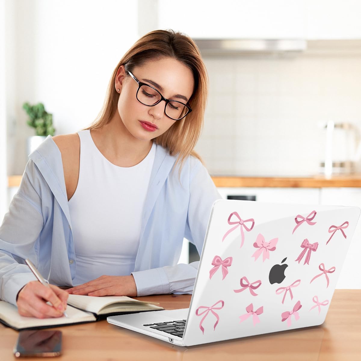 Teryeefi for M4 M3 M2 MacBook Air 15 inch Case 2025 2024 2023 Release fits Model A3241 A3114 A2941, Design Hard Shell Cover & Keyboard Cover & Screen Protector & OTG Adapter - Cute Pink Bows